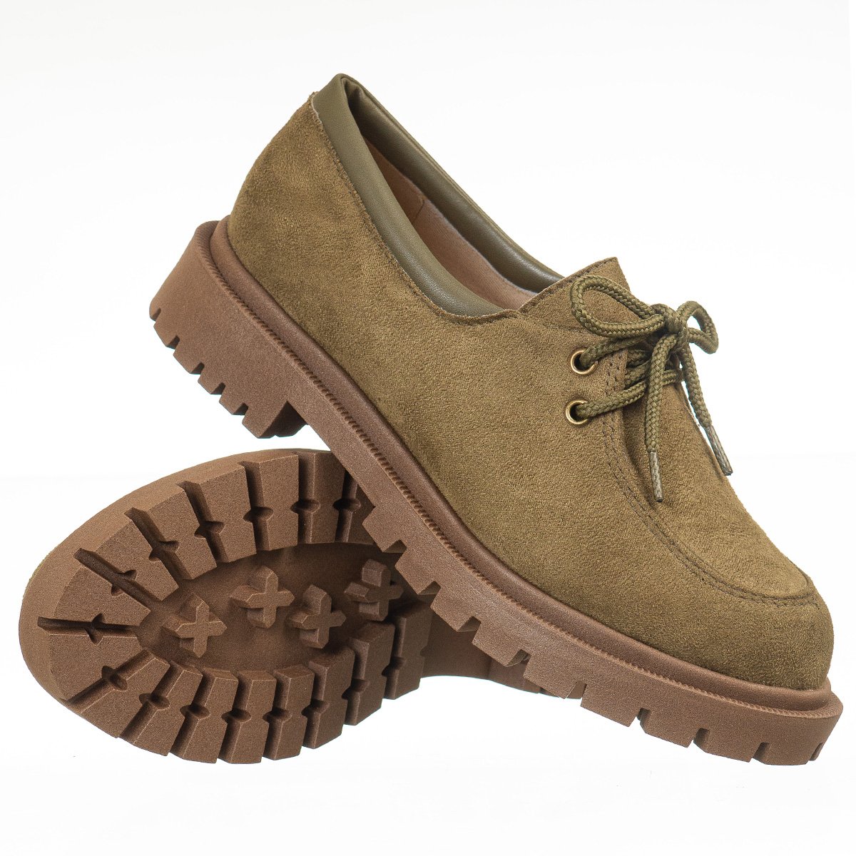 Mocassim Feminino Tratorado Verde Escuro Com Cadarço Conforto